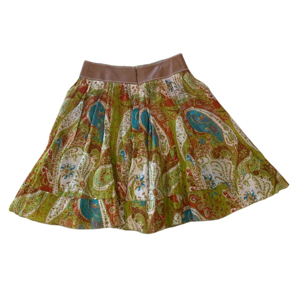 Paisley Print Mini Skirt - Multicolor with Faux Leather Waist